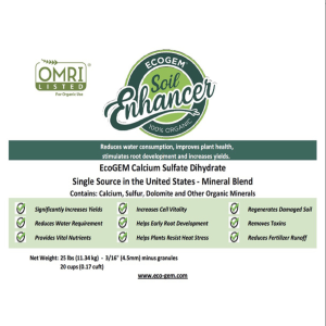 EcoGEM Soil Enhancer® (25 lb) 90%+ Calcium Sulfate Dihydrate, ORGANIC CERTIFIED